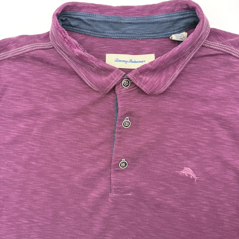 Tommy Bahama Polo Shirt Men XXL Purple Emfielder Slub Short Sleeve Marlin Logo